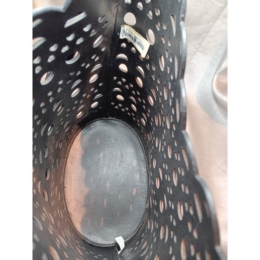 Neiman Marcus Black Laser Cut Cottagecore Bucket Bag Purse Scalloped Edge - Picture 4 of 4
